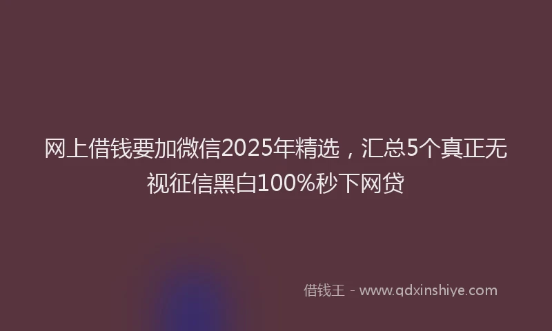 网上借钱要加微信2025年精选，汇总5个真正无视征信黑白100%秒下网贷