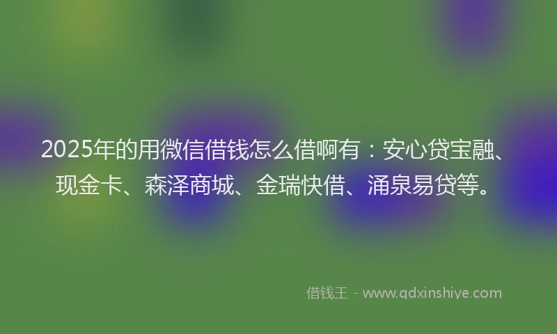 2025年的用微信借钱怎么借啊有：安心贷宝融、现金卡、森泽商城、金瑞快借、涌泉易贷等。
