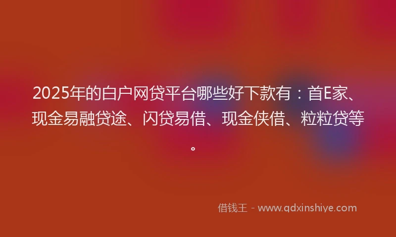 2025年的白户网贷平台哪些好下款有：首E家、现金易融贷途、闪贷易借、现金侠借、粒粒贷等。