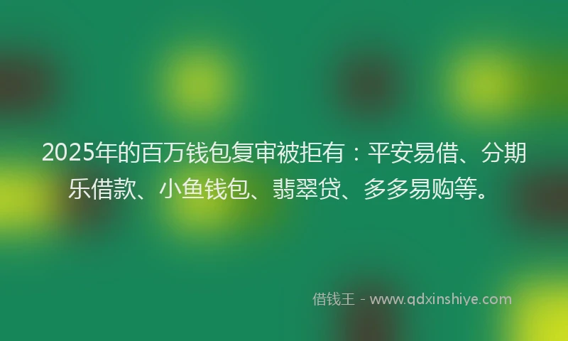 2025年的百万钱包复审被拒有：平安易借、分期乐借款、小鱼钱包、翡翠贷、多多易购等。
