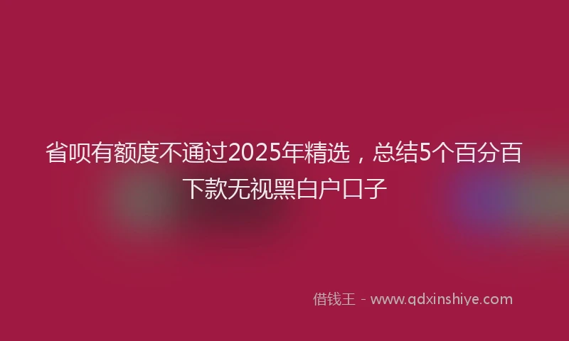 省呗有额度不通过2025年精选，总结5个百分百下款无视黑白户口子