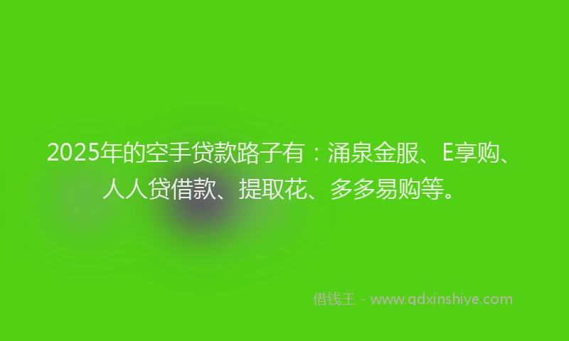 2025年的空手贷款路子有：涌泉金服、E享购、人人贷借款、提取花、多多易购等。
