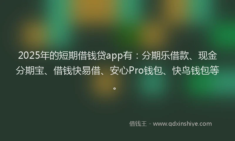 2025年的短期借钱贷app有：分期乐借款、现金分期宝、借钱快易借、安心Pro钱包、快鸟钱包等。