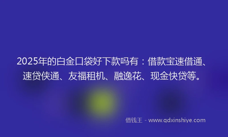 2025年的白金口袋好下款吗有：借款宝速借通、速贷侠通、友福租机、融逸花、现金快贷等。