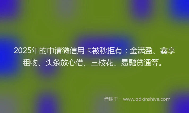 2025年的申请微信用卡被秒拒有：金满盈、鑫享租物、头条放心借、三枝花、易融贷通等。