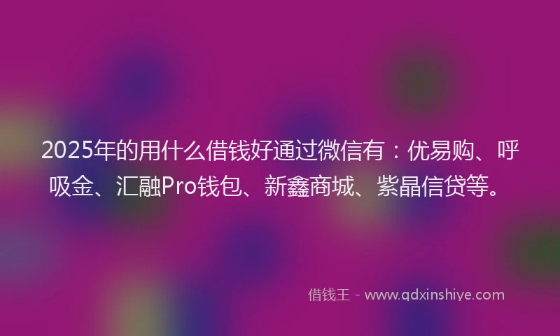 2025年的用什么借钱好通过微信有：优易购、呼吸金、汇融Pro钱包、新鑫商城、紫晶信贷等。
