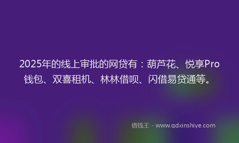 2025年的线上审批的网贷有：葫芦花、悦享Pro钱包、双喜租机、林林借呗、闪借易贷通等。