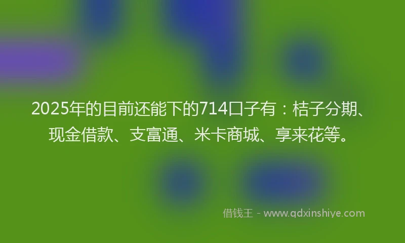 2025年的目前还能下的714口子有：桔子分期、现金借款、支富通、米卡商城、享来花等。