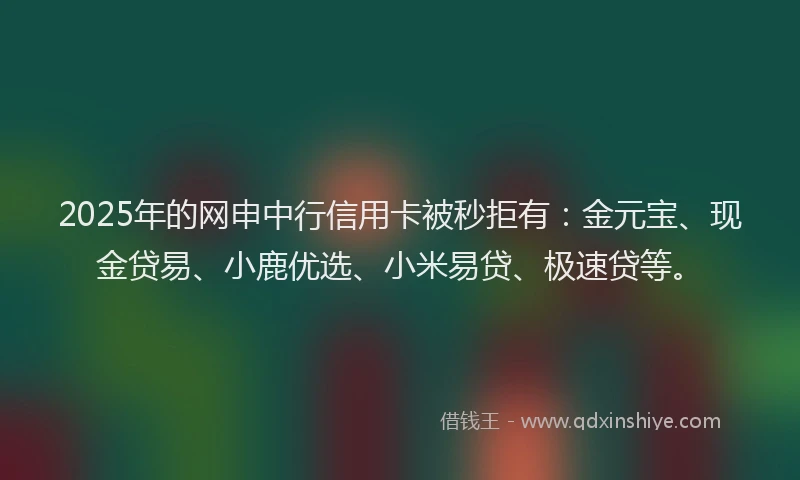 2025年的网申中行信用卡被秒拒有：金元宝、现金贷易、小鹿优选、小米易贷、极速贷等。