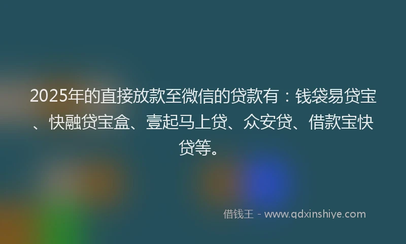 2025年的直接放款至微信的贷款有：钱袋易贷宝、快融贷宝盒、壹起马上贷、众安贷、借款宝快贷等。