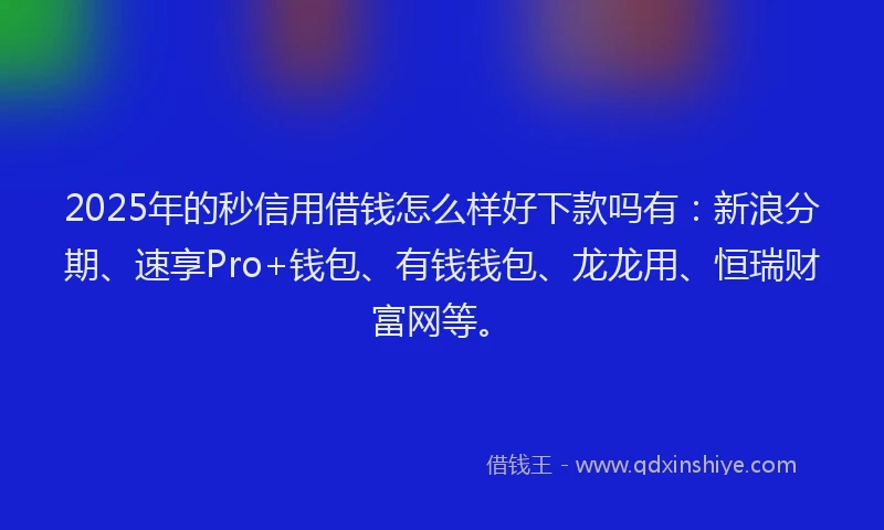 2025年的秒信用借钱怎么样好下款吗有：新浪分期、速享Pro+钱包、有钱钱包、龙龙用、恒瑞财富网等。