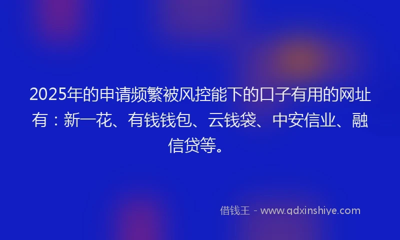 2025年的申请频繁被风控能下的口子有用的网址有：新一花、有钱钱包、云钱袋、中安信业、融信贷等。