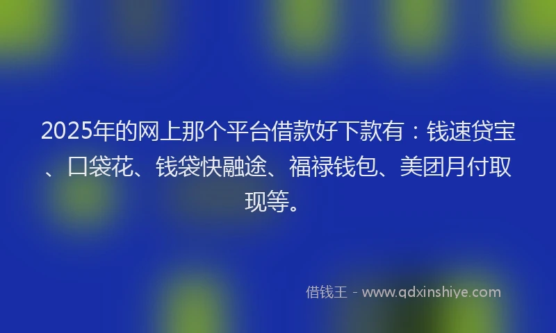 2025年的网上那个平台借款好下款有：钱速贷宝、口袋花、钱袋快融途、福禄钱包、美团月付取现等。