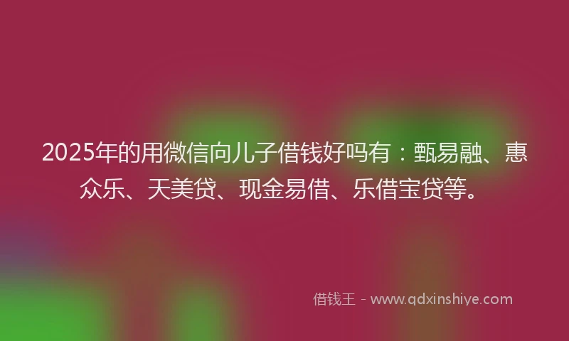 2025年的用微信向儿子借钱好吗有：甄易融、惠众乐、天美贷、现金易借、乐借宝贷等。