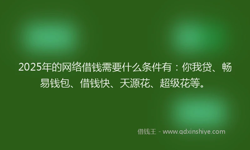2025年的网络借钱需要什么条件有：你我贷、畅易钱包、借钱快、天源花、超级花等。