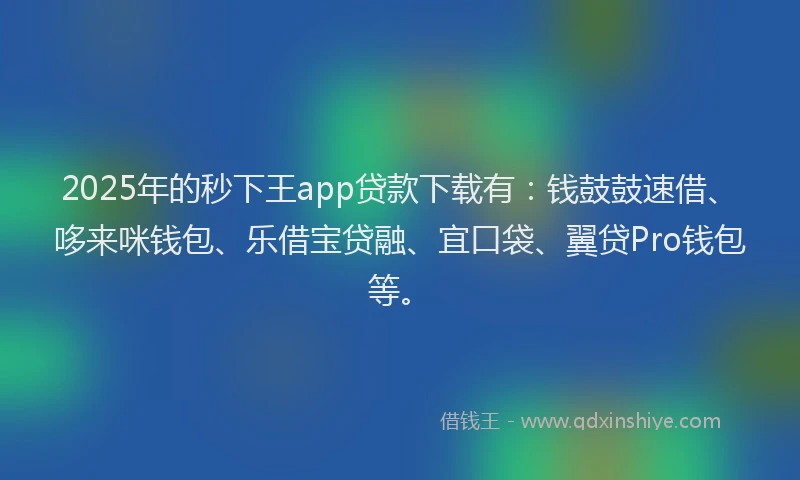 2025年的秒下王app贷款下载有：钱鼓鼓速借、哆来咪钱包、乐借宝贷融、宜口袋、翼贷Pro钱包等。