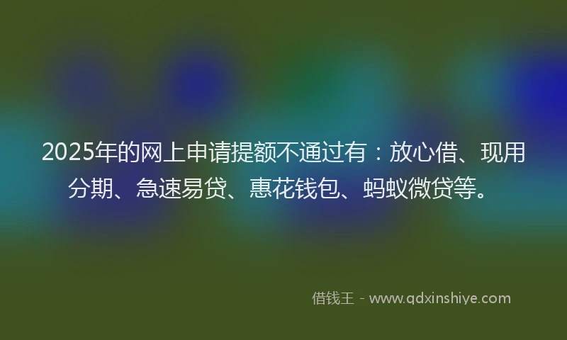 2025年的网上申请提额不通过有：放心借、现用分期、急速易贷、惠花钱包、蚂蚁微贷等。