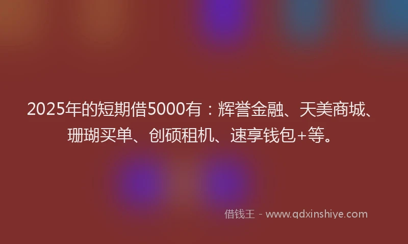 2025年的短期借5000有：辉誉金融、天美商城、珊瑚买单、创硕租机、速享钱包+等。