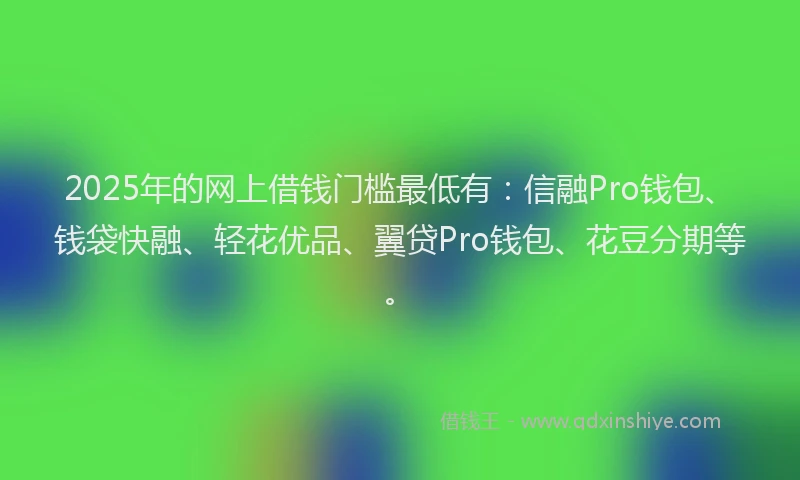 2025年的网上借钱门槛最低有：信融Pro钱包、钱袋快融、轻花优品、翼贷Pro钱包、花豆分期等。