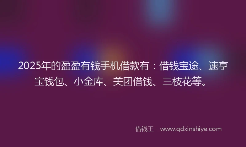 2025年的盈盈有钱手机借款有：借钱宝途、速享宝钱包、小金库、美团借钱、三枝花等。