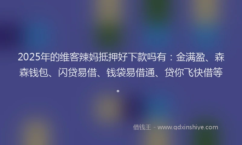 2025年的维客辣妈抵押好下款吗有：金满盈、森森钱包、闪贷易借、钱袋易借通、贷你飞快借等。