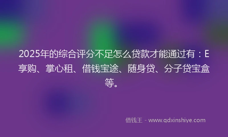 2025年的综合评分不足怎么贷款才能通过有：E享购、掌心租、借钱宝途、随身贷、分子贷宝盒等。