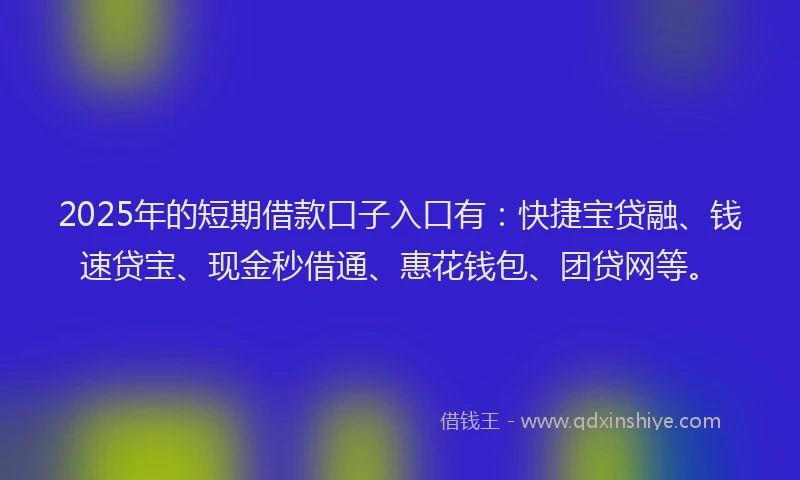 2025年的短期借款口子入口有：快捷宝贷融、钱速贷宝、现金秒借通、惠花钱包、团贷网等。