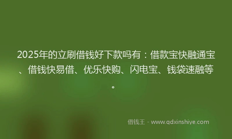 2025年的立刷借钱好下款吗有：借款宝快融通宝、借钱快易借、优乐快购、闪电宝、钱袋速融等。