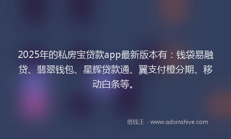 2025年的私房宝贷款app最新版本有：钱袋易融贷、翡翠钱包、星辉贷款通、翼支付橙分期、移动白条等。