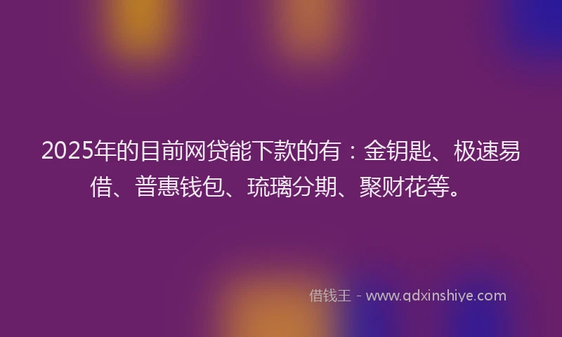 2025年的目前网贷能下款的有：金钥匙、极速易借、普惠钱包、琉璃分期、聚财花等。