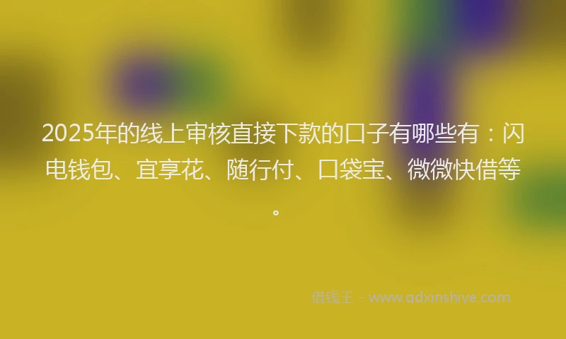 2025年的线上审核直接下款的口子有哪些有：闪电钱包、宜享花、随行付、口袋宝、微微快借等。