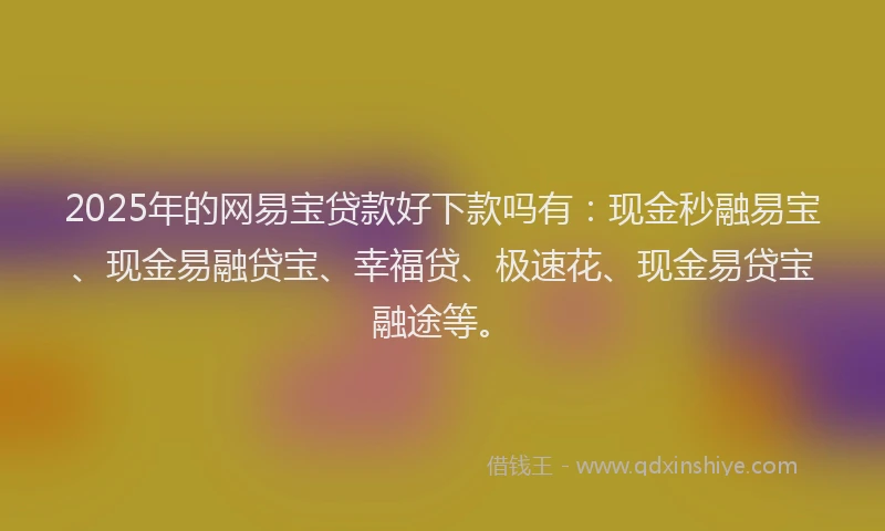 2025年的网易宝贷款好下款吗有：现金秒融易宝、现金易融贷宝、幸福贷、极速花、现金易贷宝融途等。
