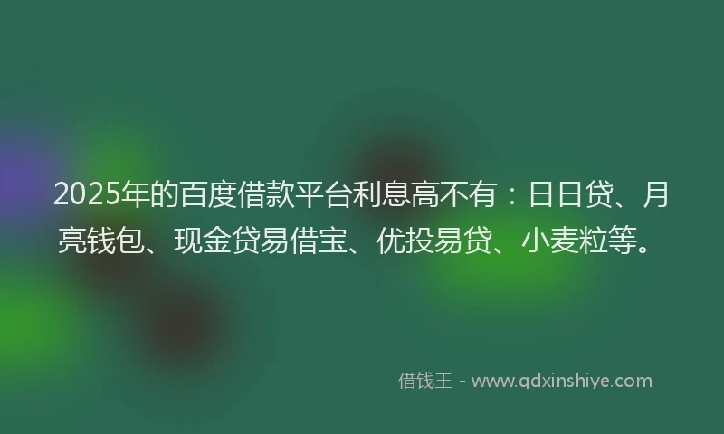 2025年的百度借款平台利息高不有：日日贷、月亮钱包、现金贷易借宝、优投易贷、小麦粒等。