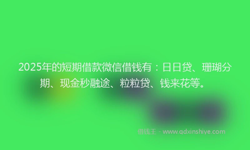 2025年的短期借款微信借钱有：日日贷、珊瑚分期、现金秒融途、粒粒贷、钱来花等。