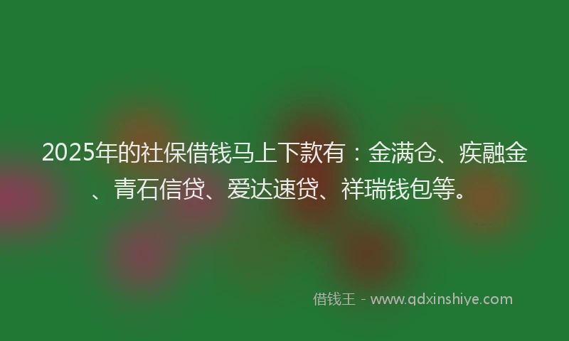 2025年的社保借钱马上下款有：金满仓、疾融金、青石信贷、爱达速贷、祥瑞钱包等。