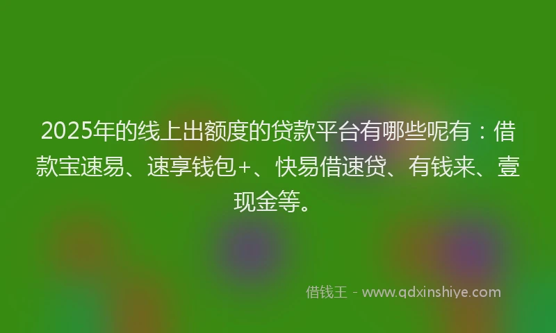 2025年的线上出额度的贷款平台有哪些呢有：借款宝速易、速享钱包+、快易借速贷、有钱来、壹现金等。