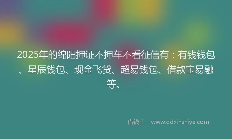2025年的绵阳押证不押车不看征信有：有钱钱包、星辰钱包、现金飞贷、超易钱包、借款宝易融等。