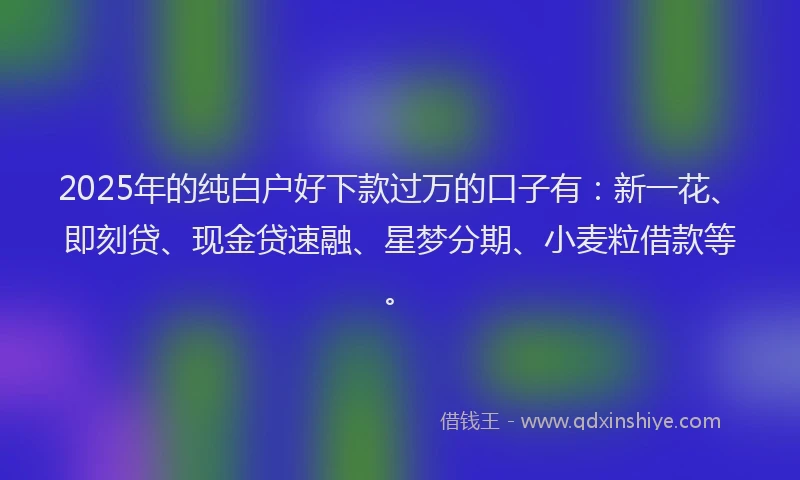 2025年的纯白户好下款过万的口子有：新一花、即刻贷、现金贷速融、星梦分期、小麦粒借款等。