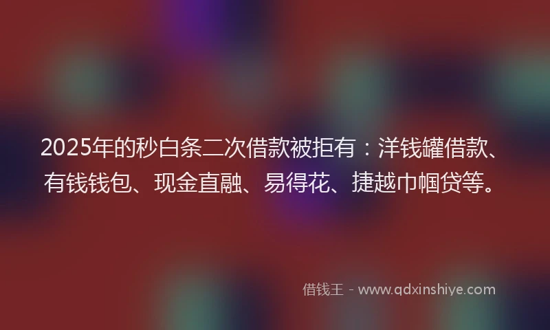 2025年的秒白条二次借款被拒有：洋钱罐借款、有钱钱包、现金直融、易得花、捷越巾帼贷等。