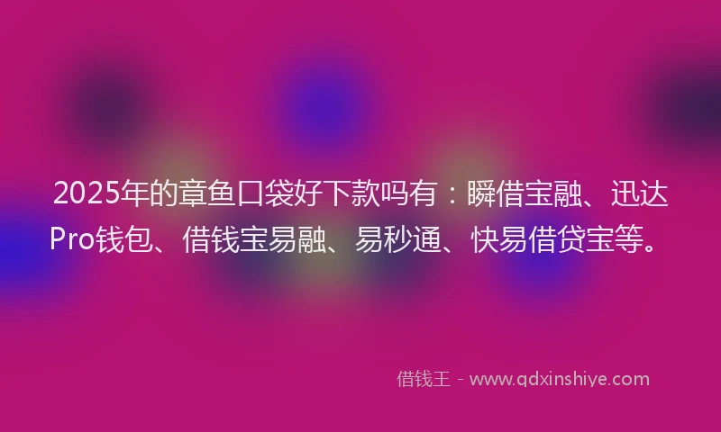 2025年的章鱼口袋好下款吗有：瞬借宝融、迅达Pro钱包、借钱宝易融、易秒通、快易借贷宝等。