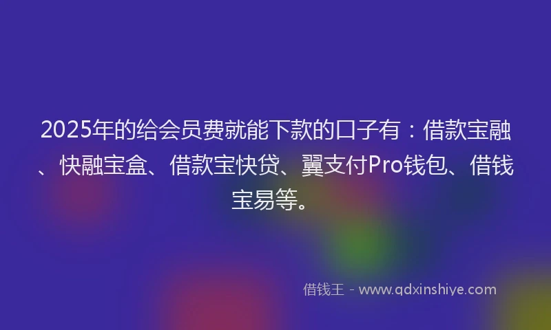 2025年的给会员费就能下款的口子有：借款宝融、快融宝盒、借款宝快贷、翼支付Pro钱包、借钱宝易等。