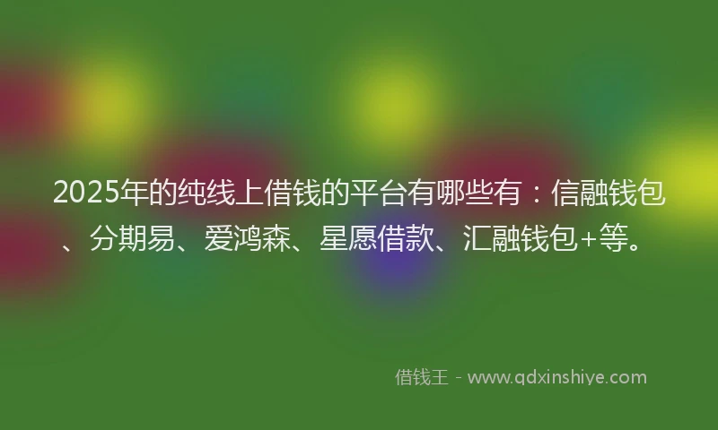 2025年的纯线上借钱的平台有哪些有：信融钱包、分期易、爱鸿森、星愿借款、汇融钱包+等。