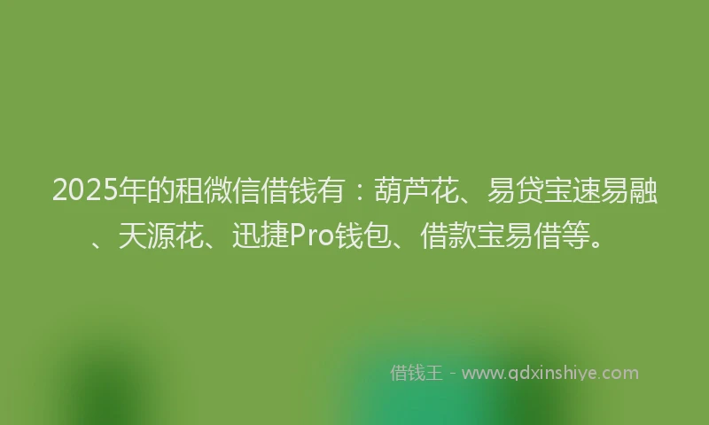 2025年的租微信借钱有：葫芦花、易贷宝速易融、天源花、迅捷Pro钱包、借款宝易借等。
