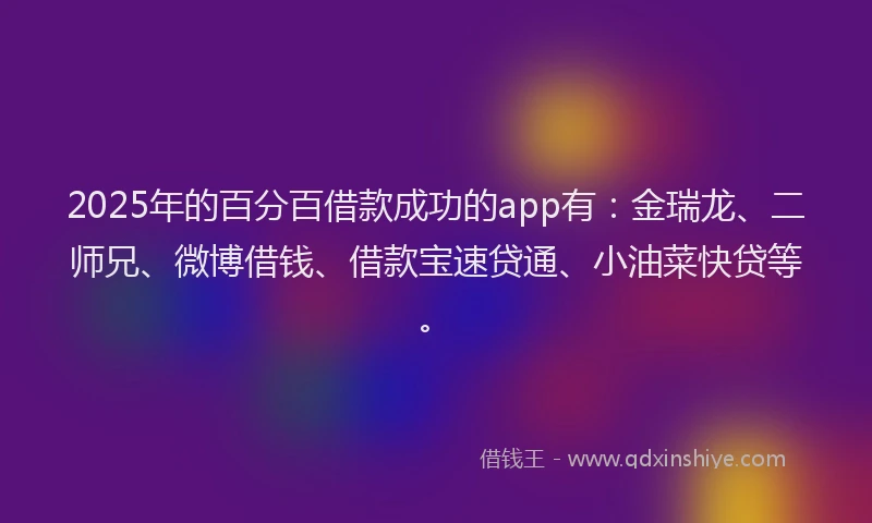 2025年的百分百借款成功的app有：金瑞龙、二师兄、微博借钱、借款宝速贷通、小油菜快贷等。