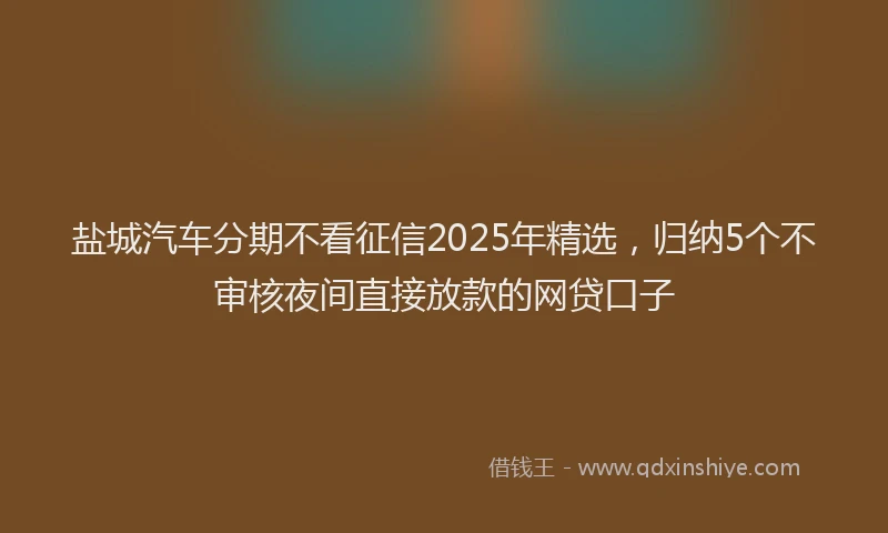 盐城汽车分期不看征信2025年精选，归纳5个不审核夜间直接放款的网贷口子