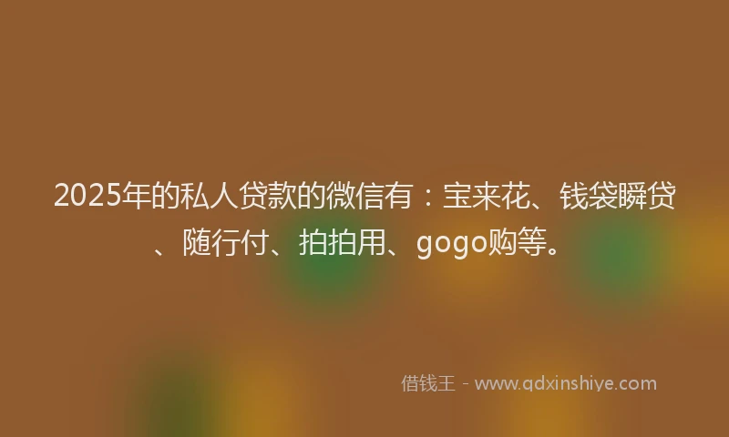 2025年的私人贷款的微信有：宝来花、钱袋瞬贷、随行付、拍拍用、gogo购等。