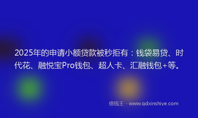 2025年的申请小额贷款被秒拒有：钱袋易贷、时代花、融悦宝Pro钱包、超人卡、汇融钱包+等。
