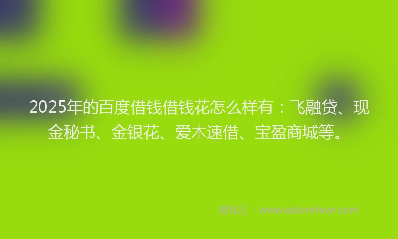 2025年的百度借钱借钱花怎么样有：飞融贷、现金秘书、金银花、爱木速借、宝盈商城等。