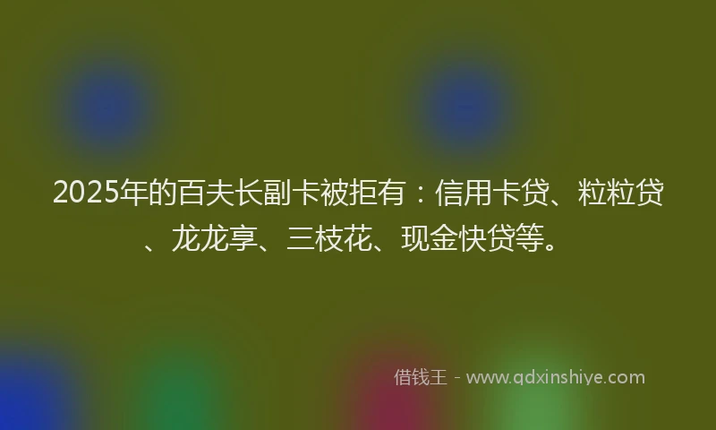 2025年的百夫长副卡被拒有：信用卡贷、粒粒贷、龙龙享、三枝花、现金快贷等。