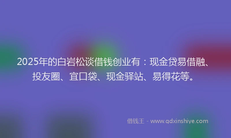 2025年的白岩松谈借钱创业有：现金贷易借融、投友圈、宜口袋、现金驿站、易得花等。